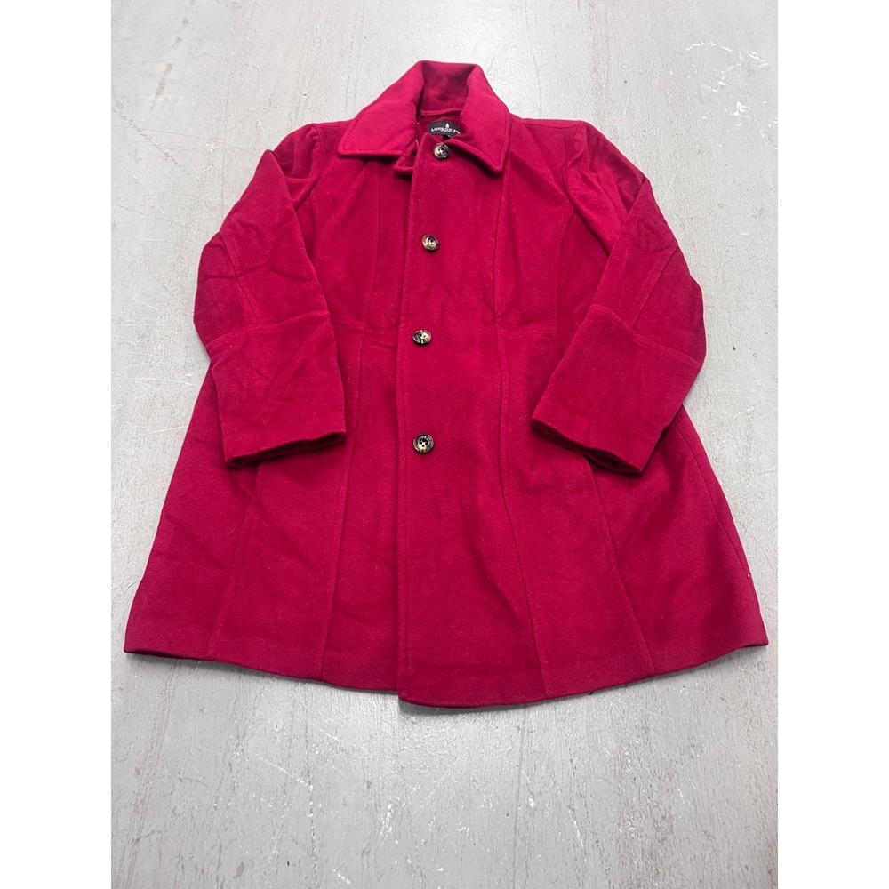 London Fog Overcoats Womens 2XL Red Stripe Wool Blend Button Front Retro Preppy‎